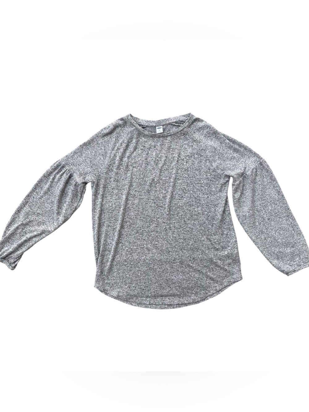 Old Navy Luxe Long Sleeve Gray Knit Sweater Top Puff Sleeve Relaxed Stretch Sz M